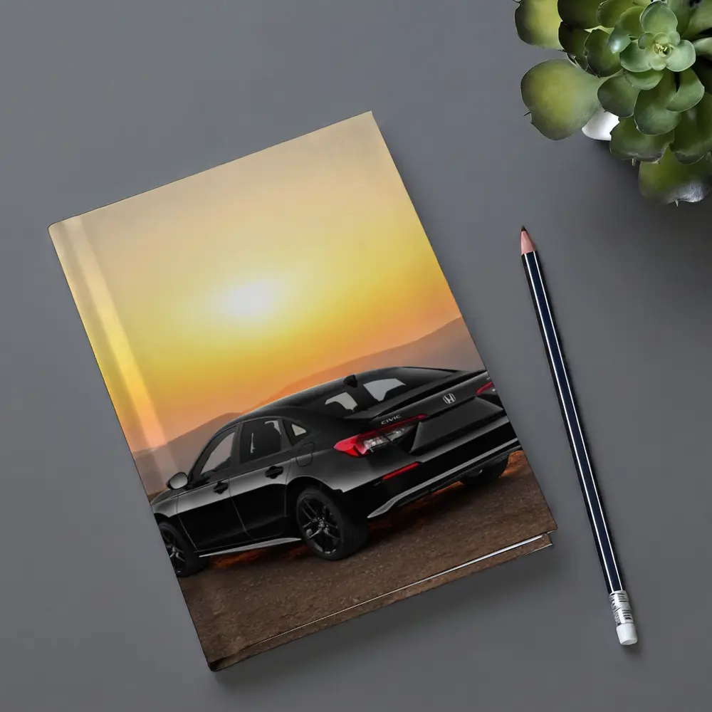 Honda Civic Black Car Golden Sunset Background – Notebooks