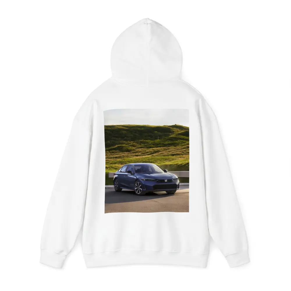 Honda Civic Blue Sedan Grassy Hill – Hoodies