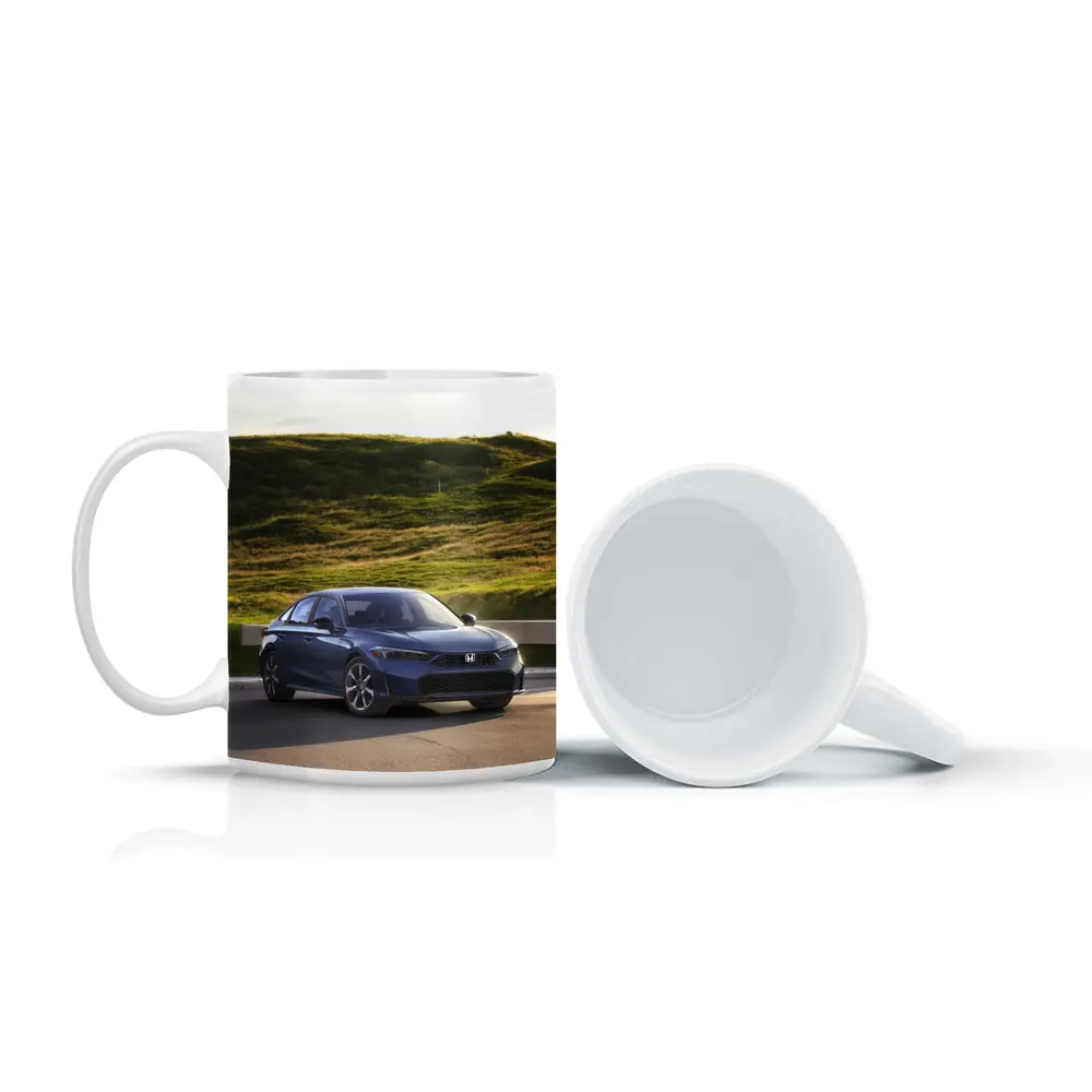 Honda Civic Blue Sedan Grassy Hill – Mugs