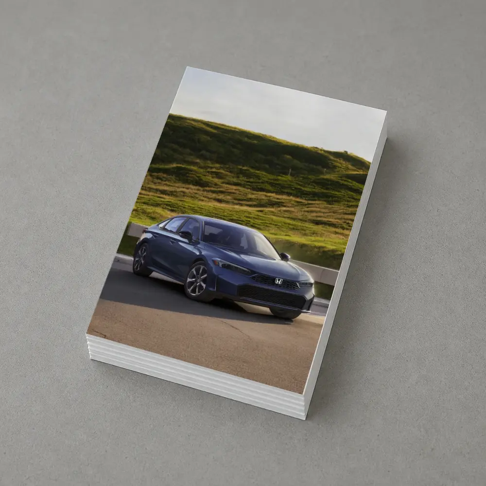 Honda Civic Blue Sedan Grassy Hill – Postcards