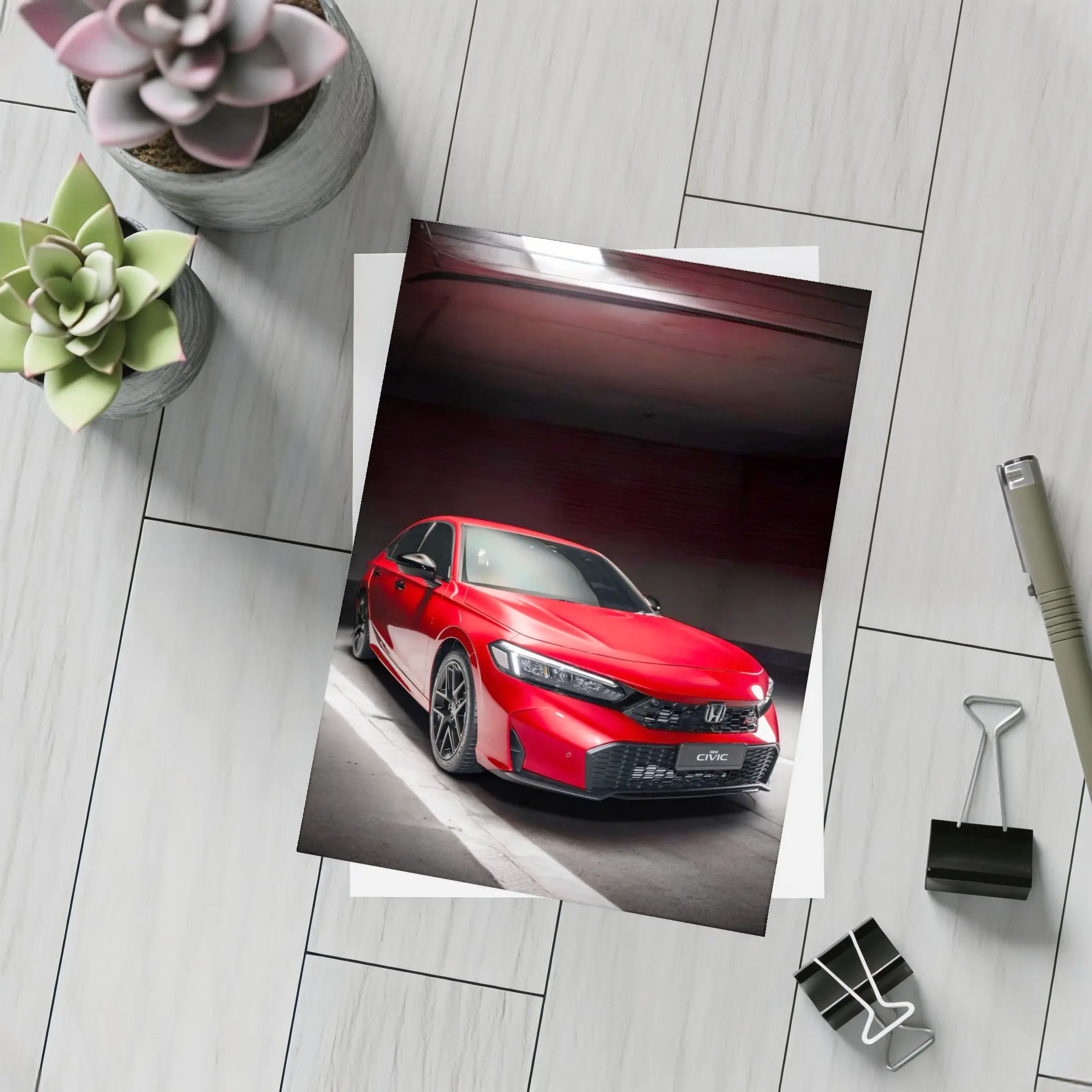 Honda Civic Red Car Dark Garage – Postcards