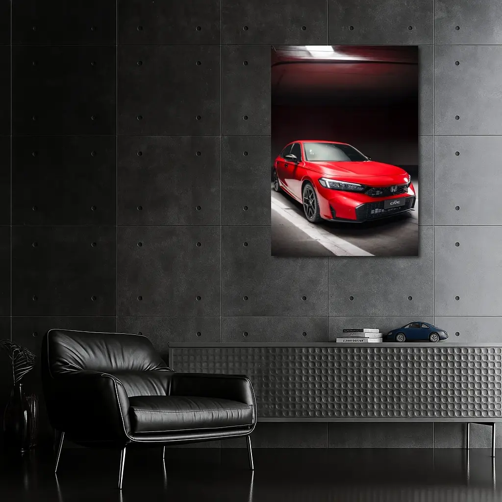 Honda Civic Red Car Dark Garage – Wall Art