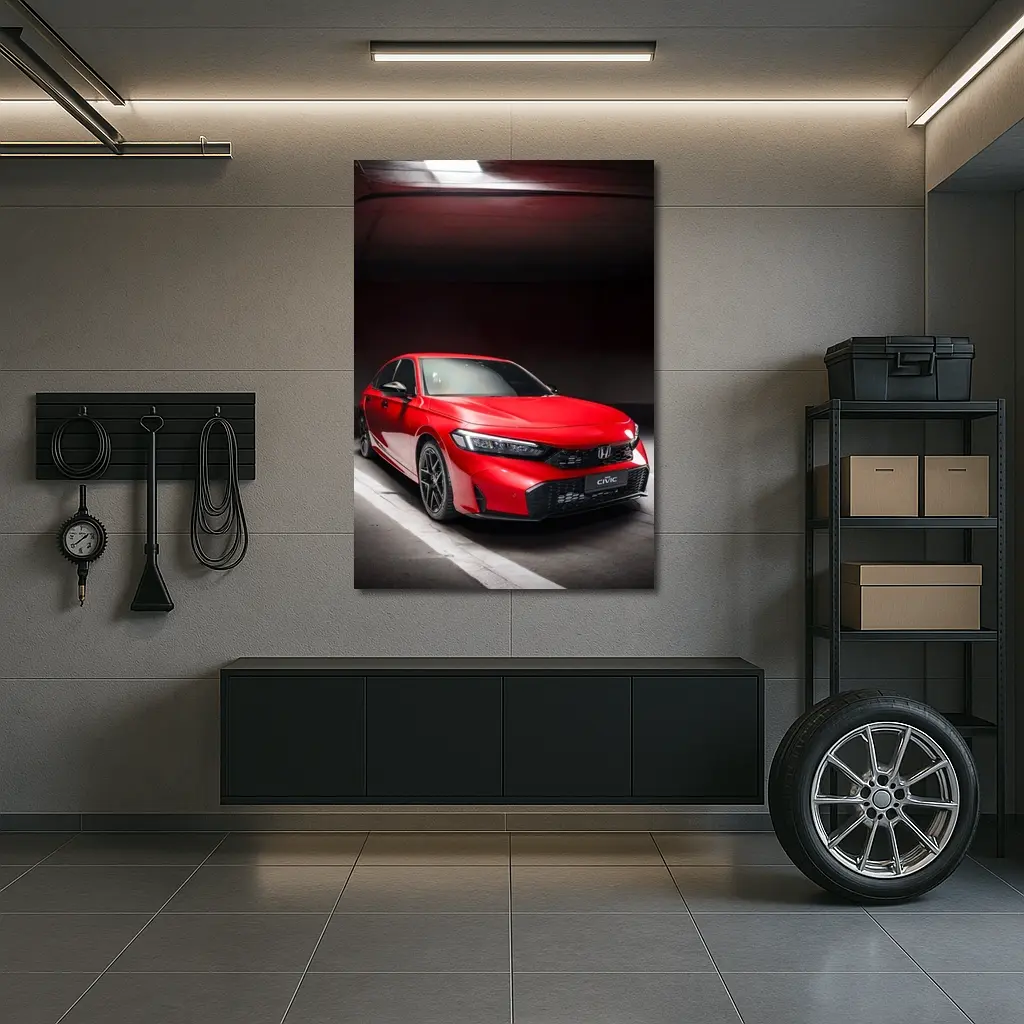 Honda Civic Red Car Dark Garage – Wall Art