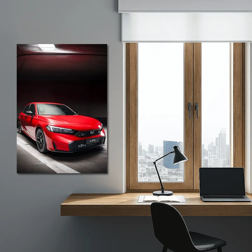 Honda Civic Red Car Dark Garage – Wall Art