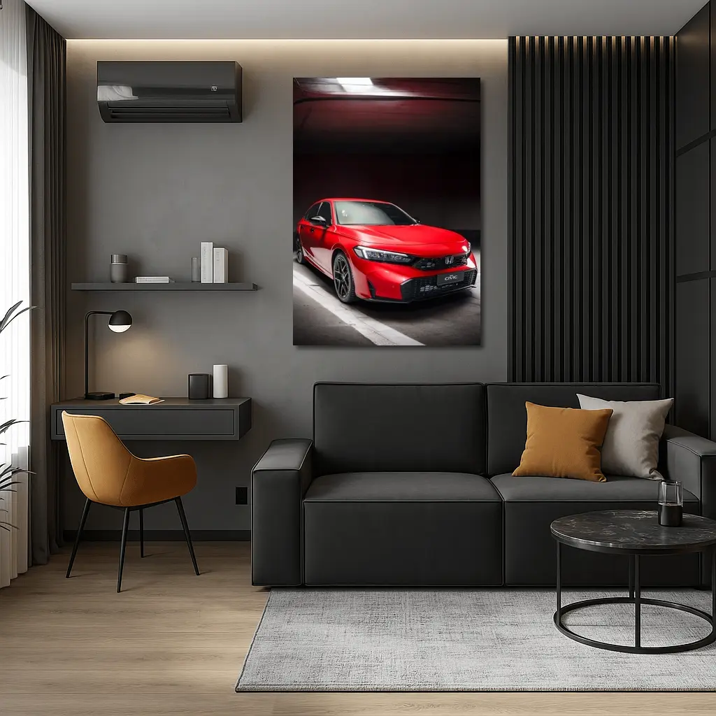 Honda Civic Red Car Dark Garage – Wall Art