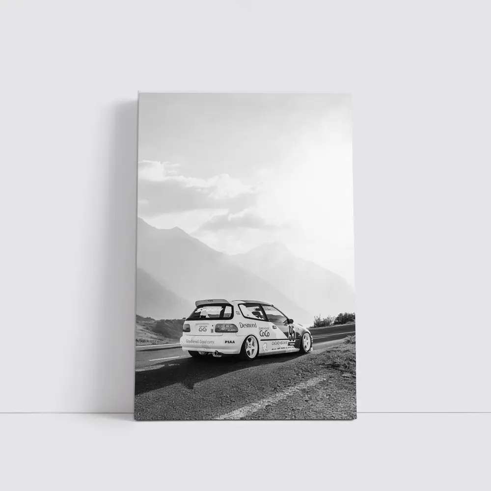 Honda Civic Race Car Mountain Road Black White – Wall Art
