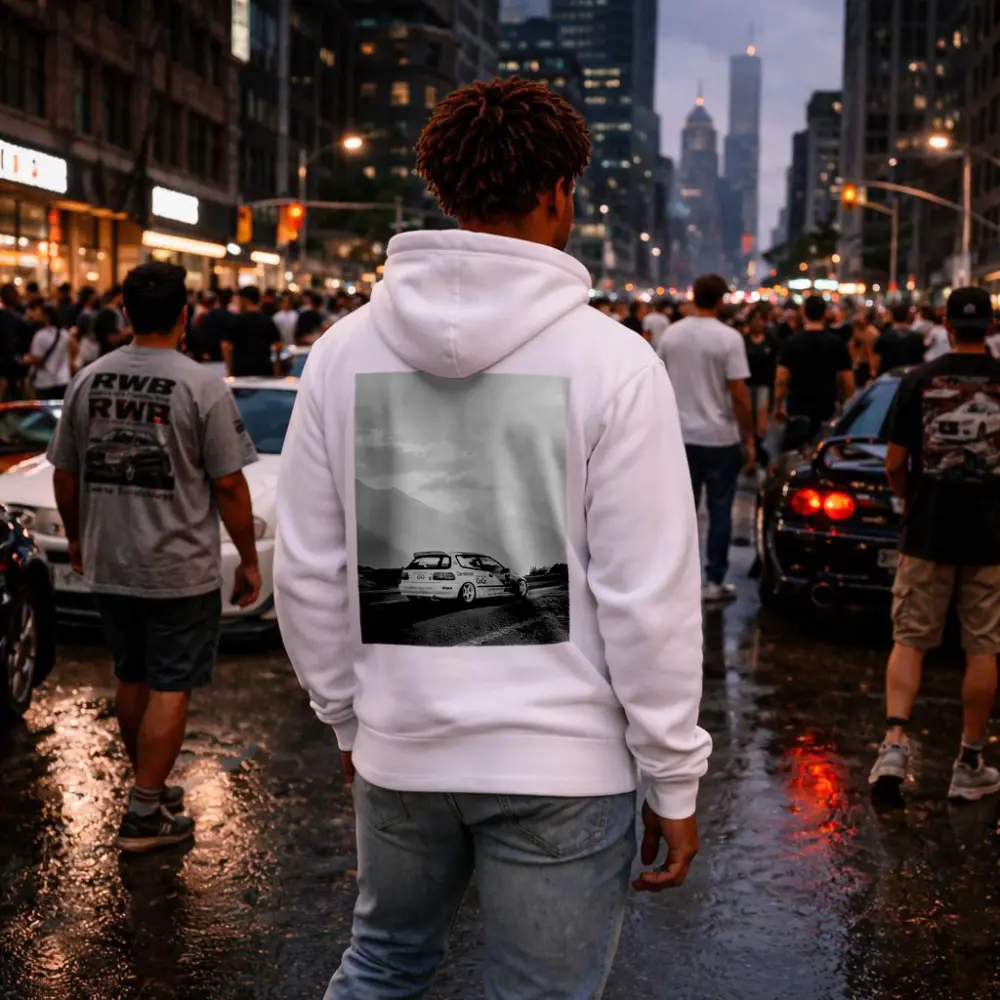 Honda Civic Race Car Mountain Road Black White – Hoodies