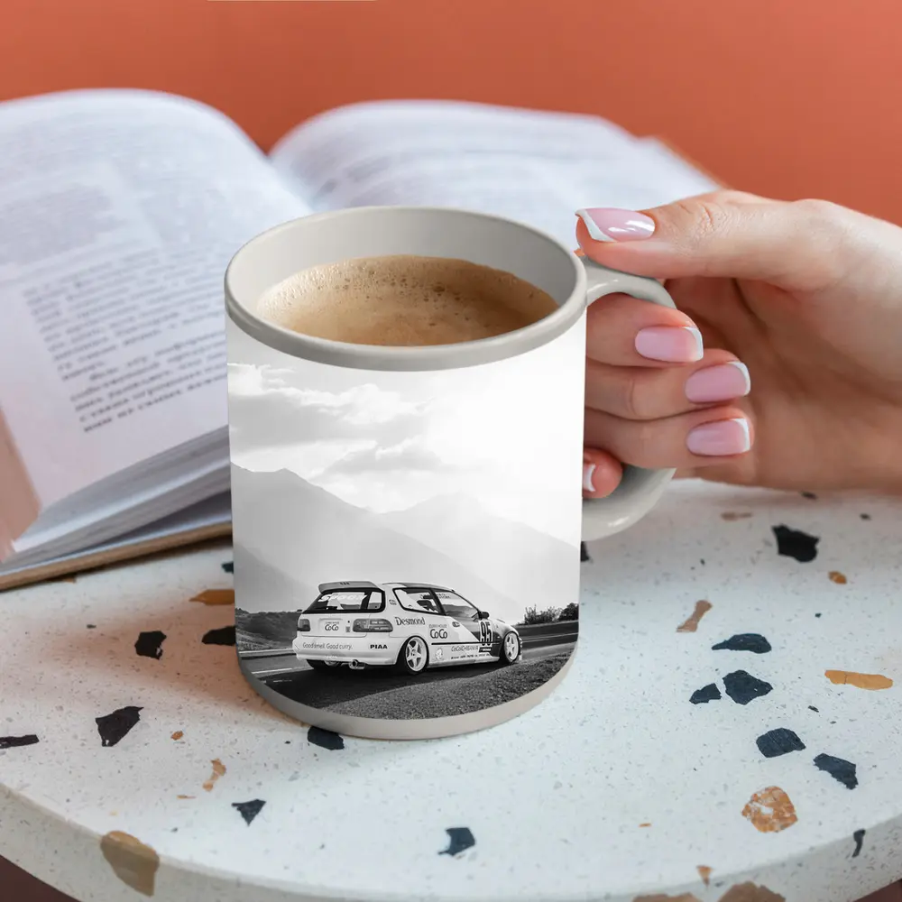 Honda Civic Race Car Mountain Road Black White – Mugs