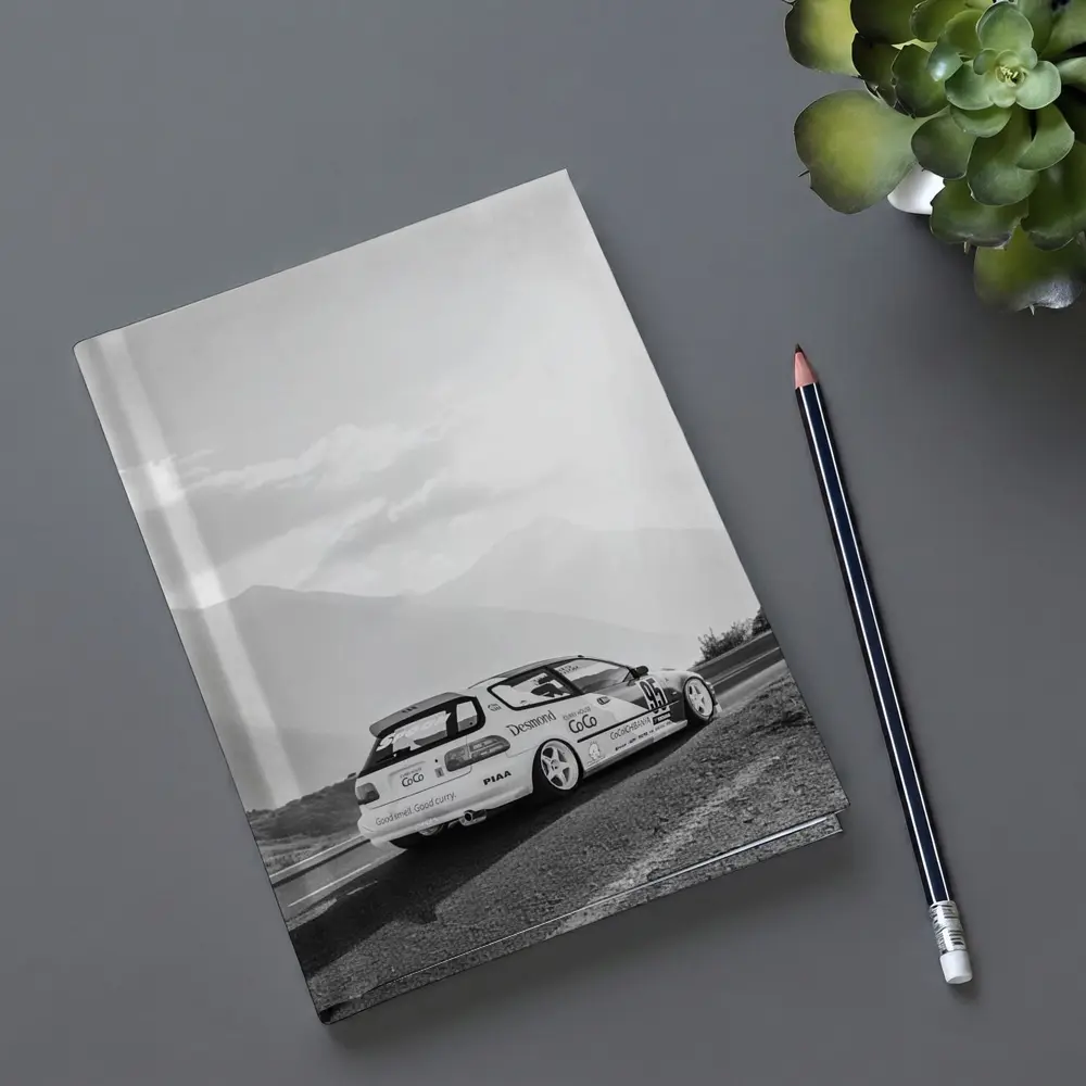 Honda Civic Race Car Mountain Road Black White – Notebooks