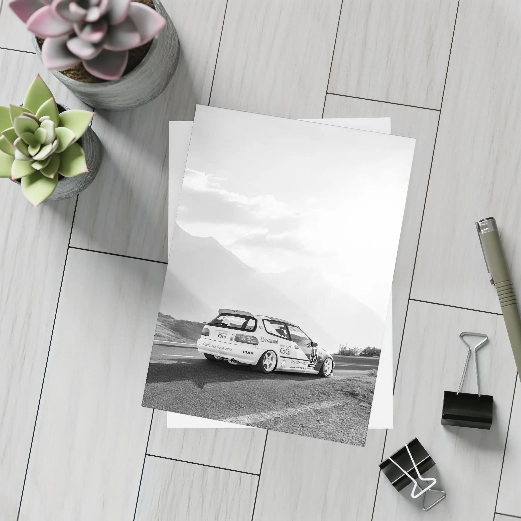 Honda Civic Race Car Mountain Road Black White – Postcards