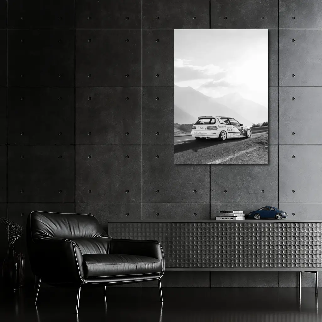 Honda Civic Race Car Mountain Road Black White – Wall Art