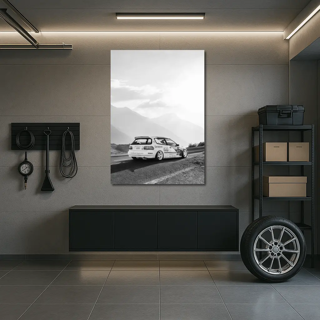 Honda Civic Race Car Mountain Road Black White – Wall Art