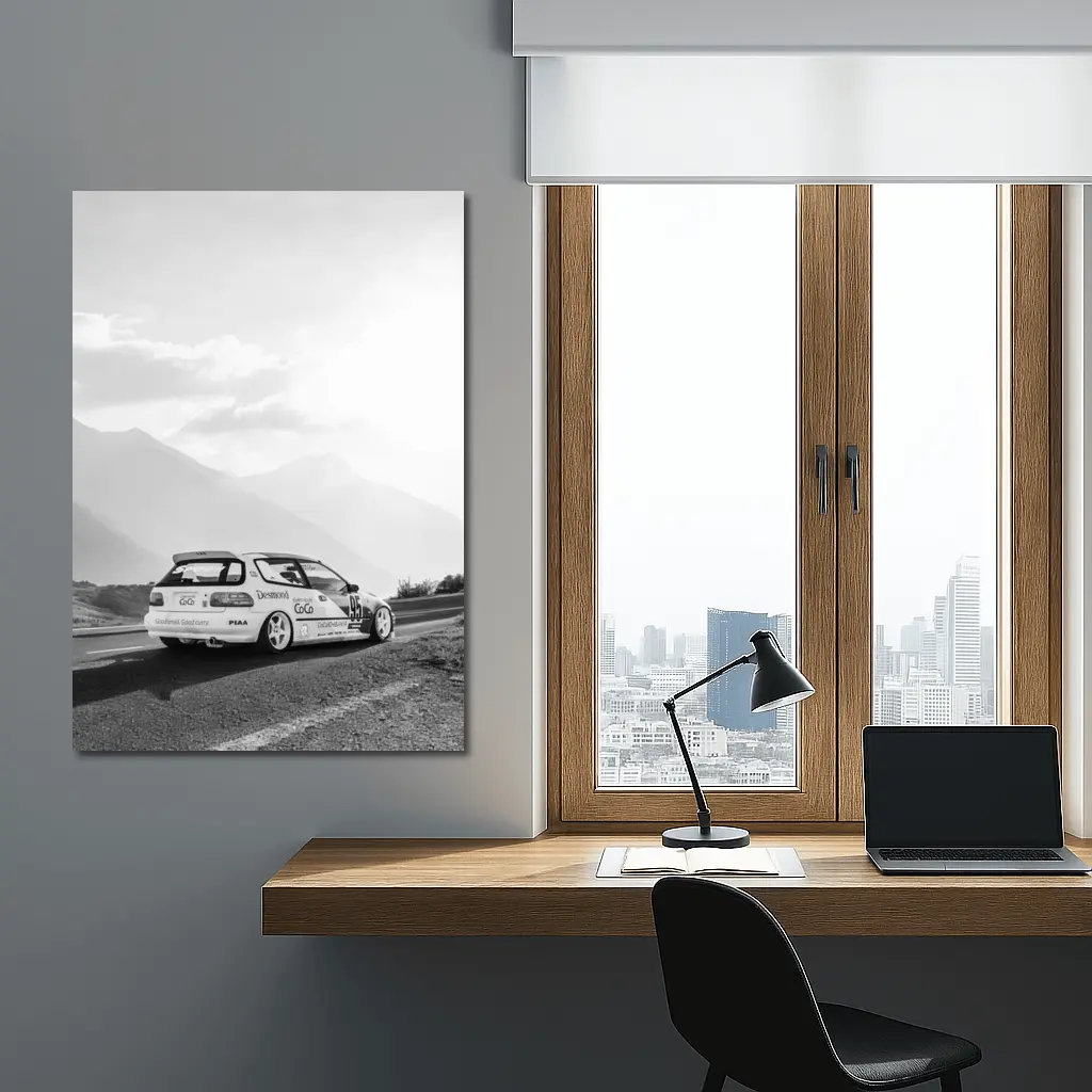 Honda Civic Race Car Mountain Road Black White – Wall Art