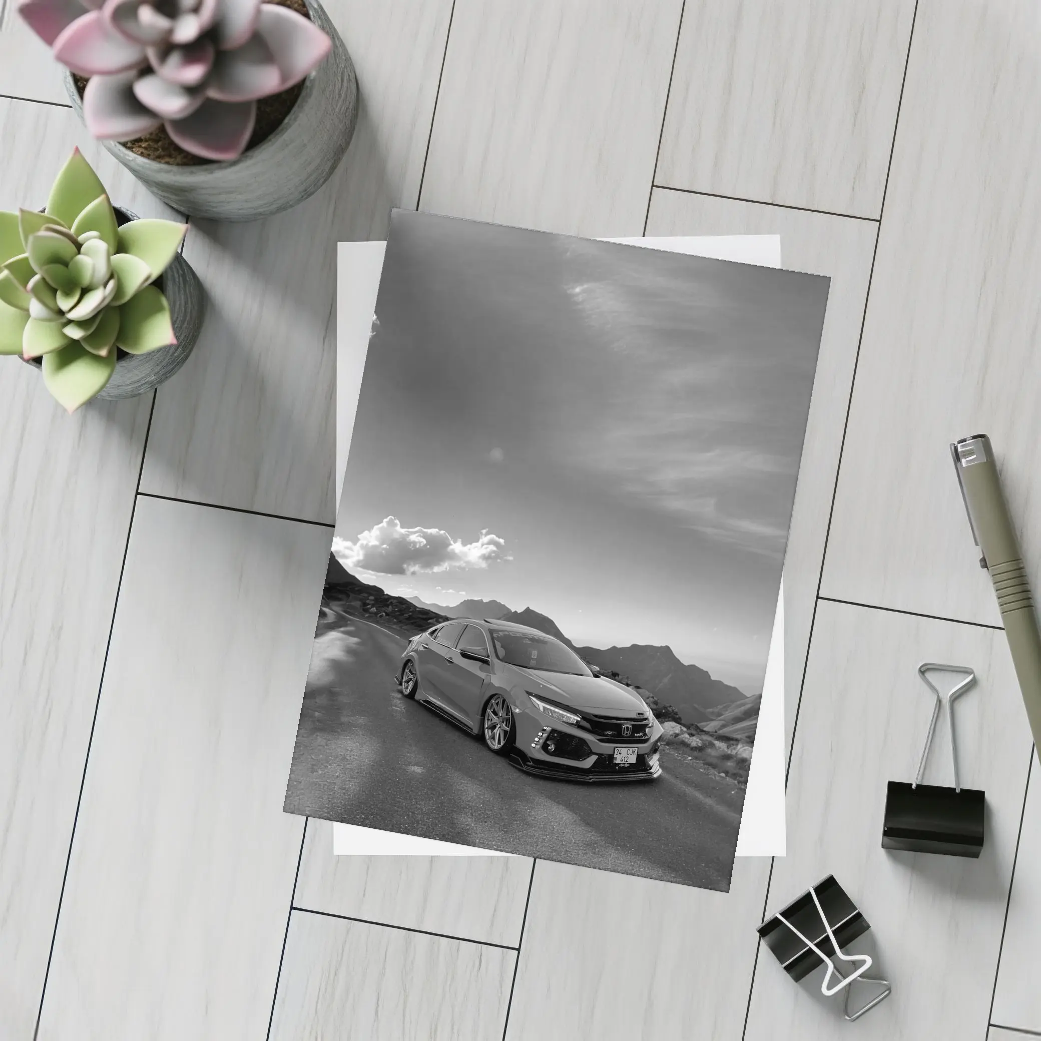 Honda Civic Type R Mountain Road Black White – Postcards