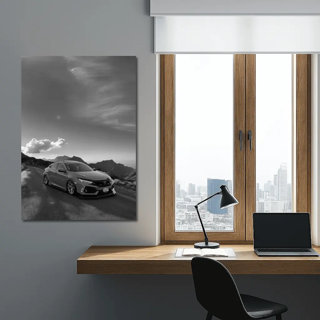 Honda Civic Type R Mountain Road Black White – Wall Art