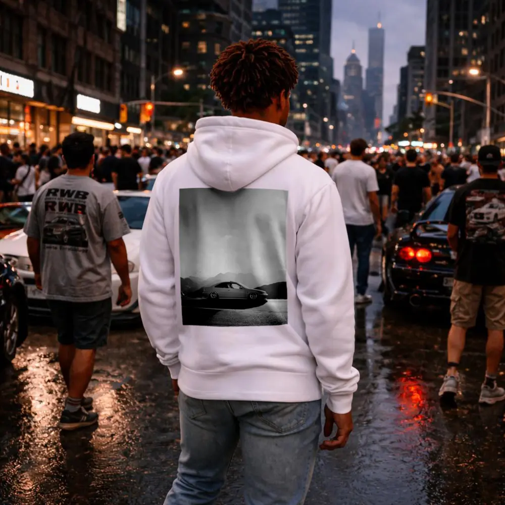 Honda Civic Stance Black White Mountain Background – Hoodies