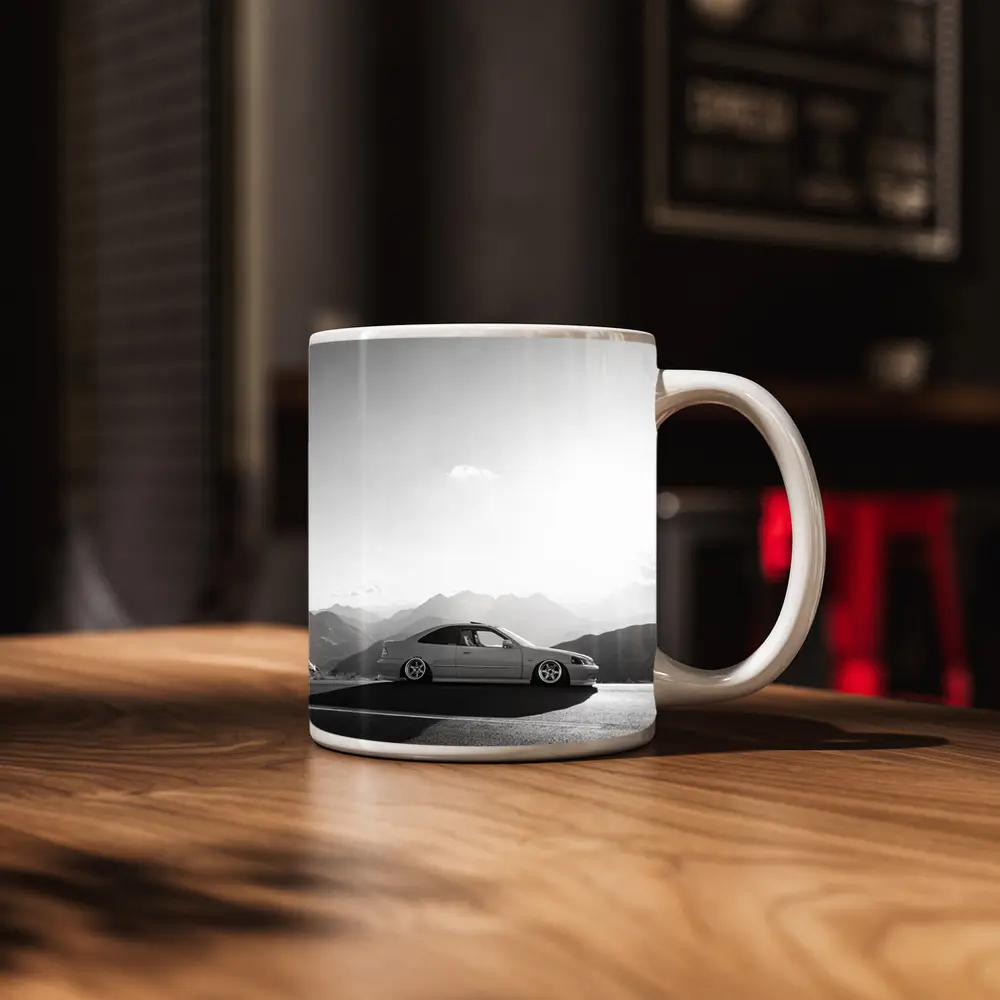 Honda Civic Stance Black White Mountain Background – Mugs