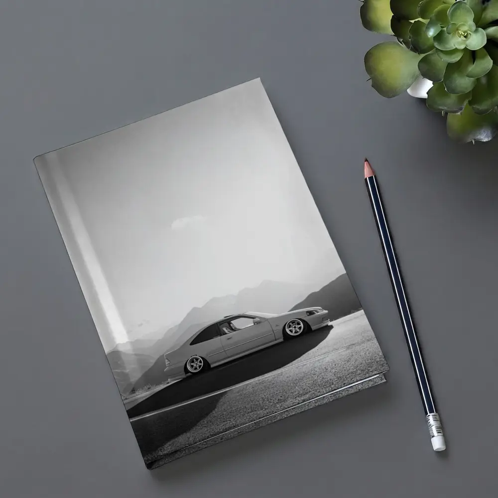 Honda Civic Stance Black White Mountain Background – Notebooks