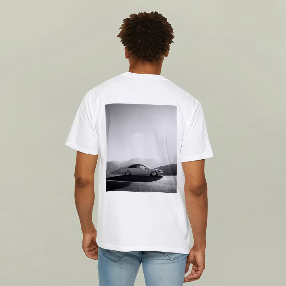 Honda Civic Stance Black White Mountain Background – T-Shirts