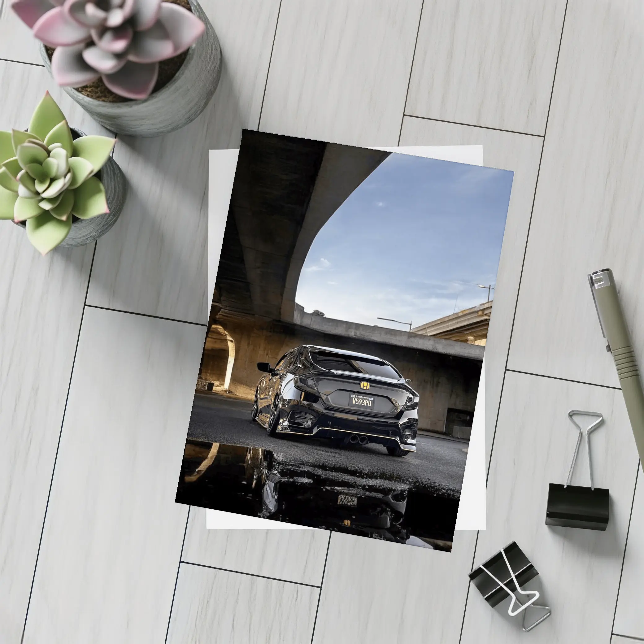 Black Honda Civic Under Urban Bridge – Postcards