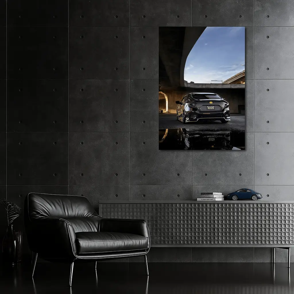 Black Honda Civic Under Urban Bridge – Wall Art