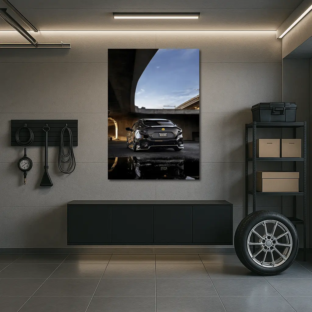 Black Honda Civic Under Urban Bridge – Wall Art