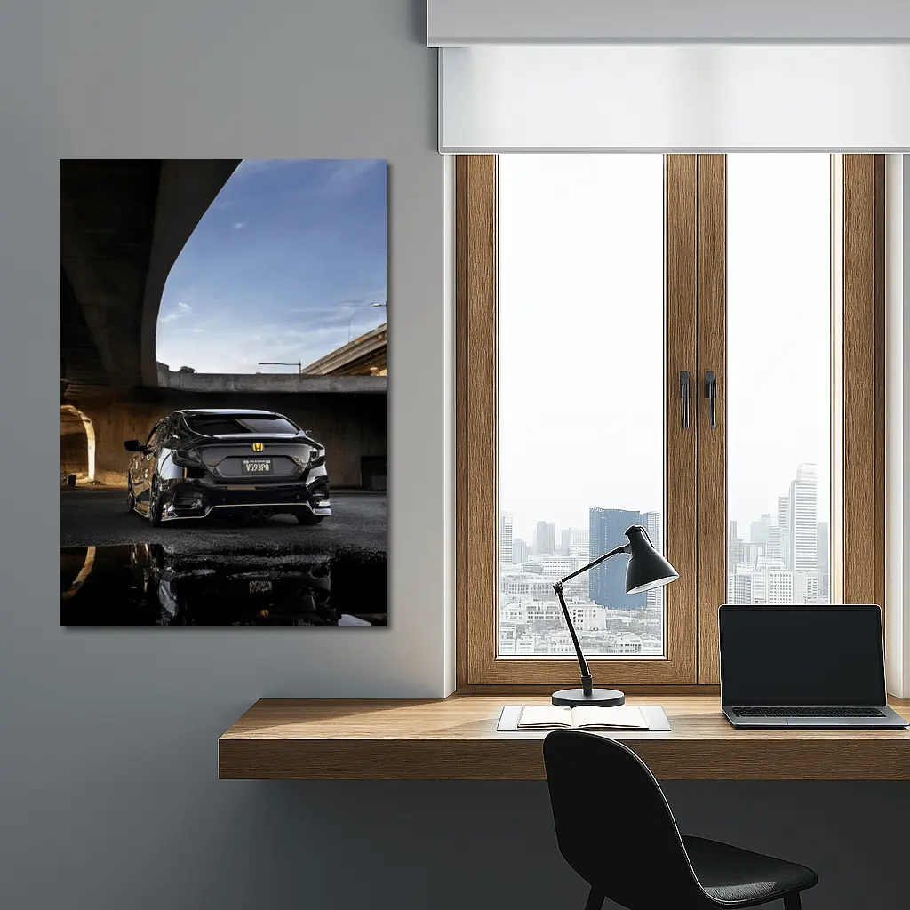 Black Honda Civic Under Urban Bridge – Wall Art
