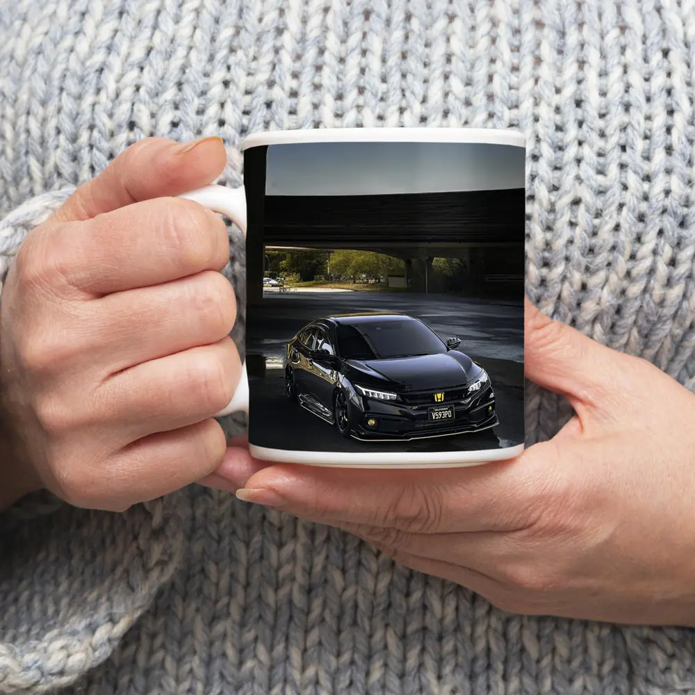 Black Honda Civic Under City Bridge – Mugs