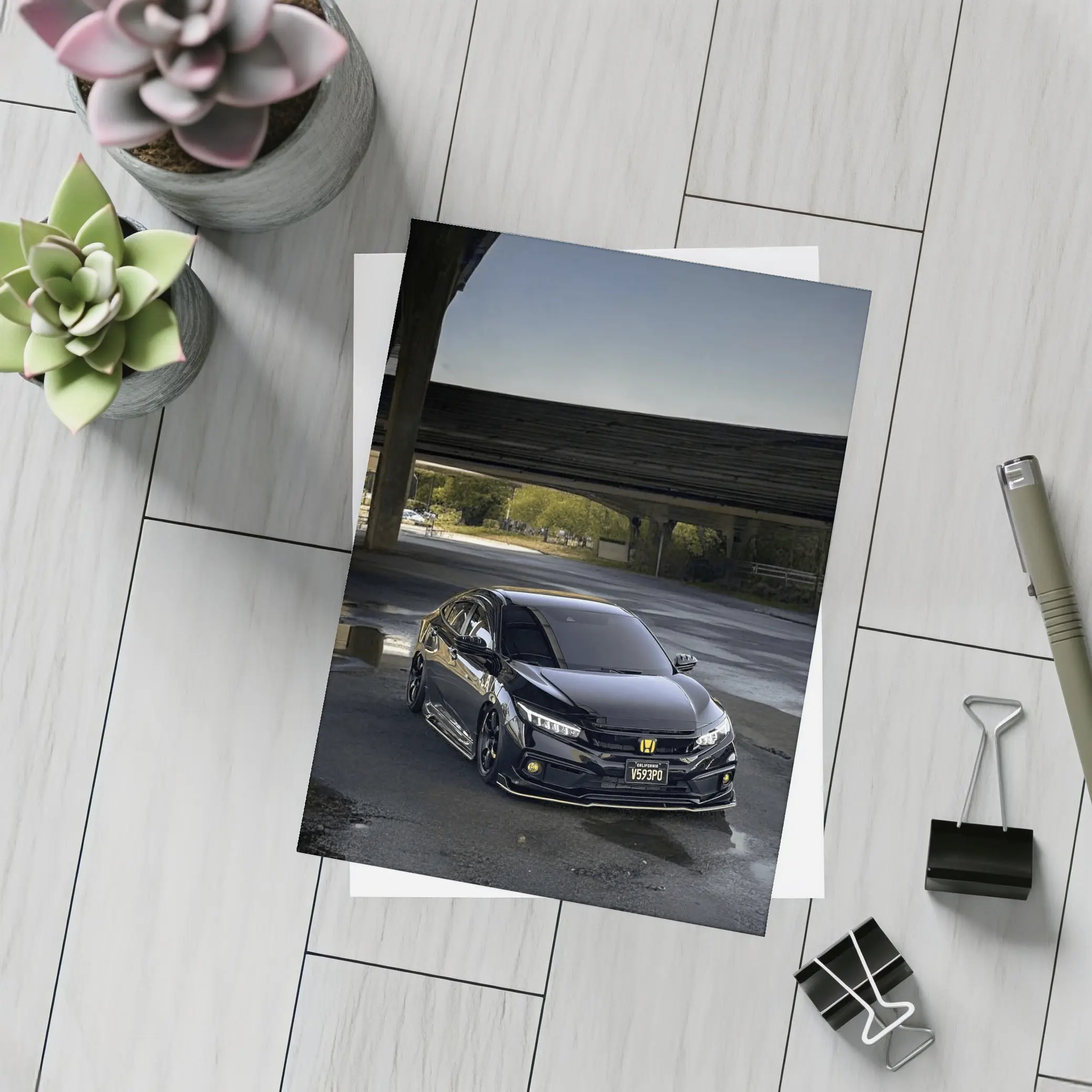 Black Honda Civic Under City Bridge – Postcards