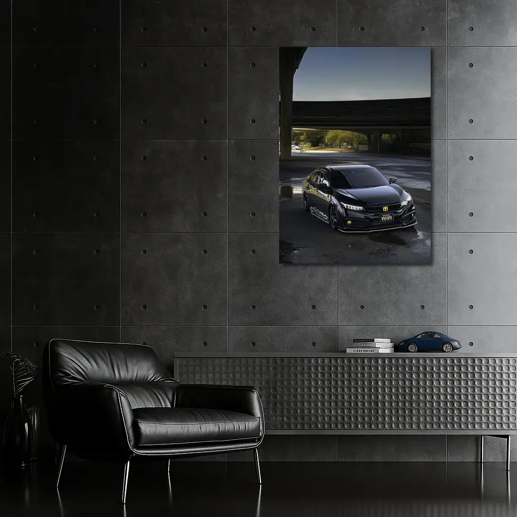 Black Honda Civic Under City Bridge – Wall Art