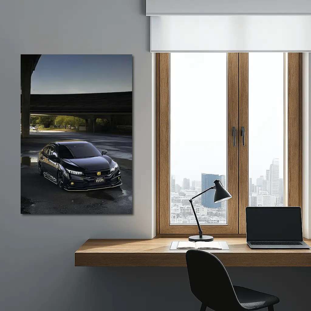 Black Honda Civic Under City Bridge – Wall Art