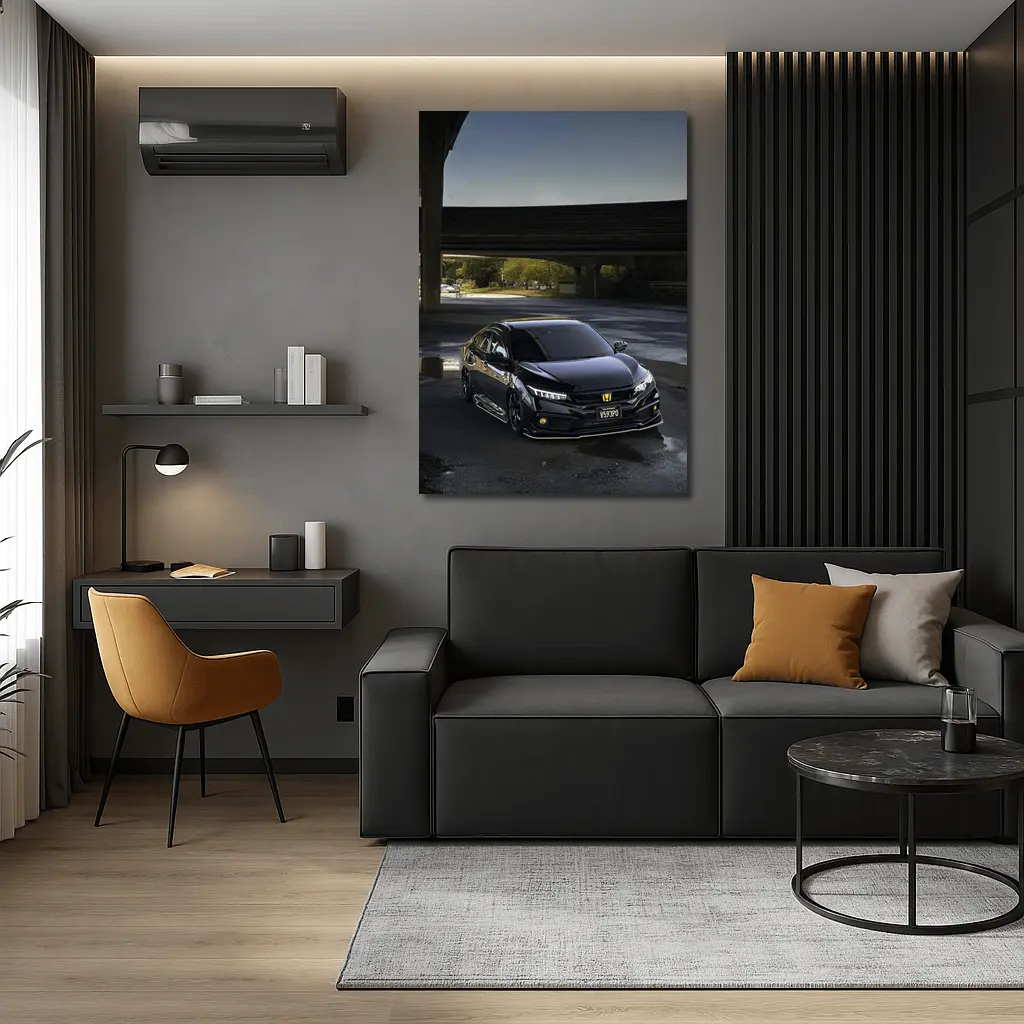 Black Honda Civic Under City Bridge – Wall Art