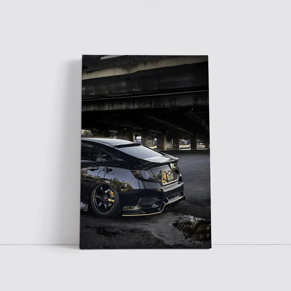 Black Honda Civic Under Urban Bridge Night – Wall Art