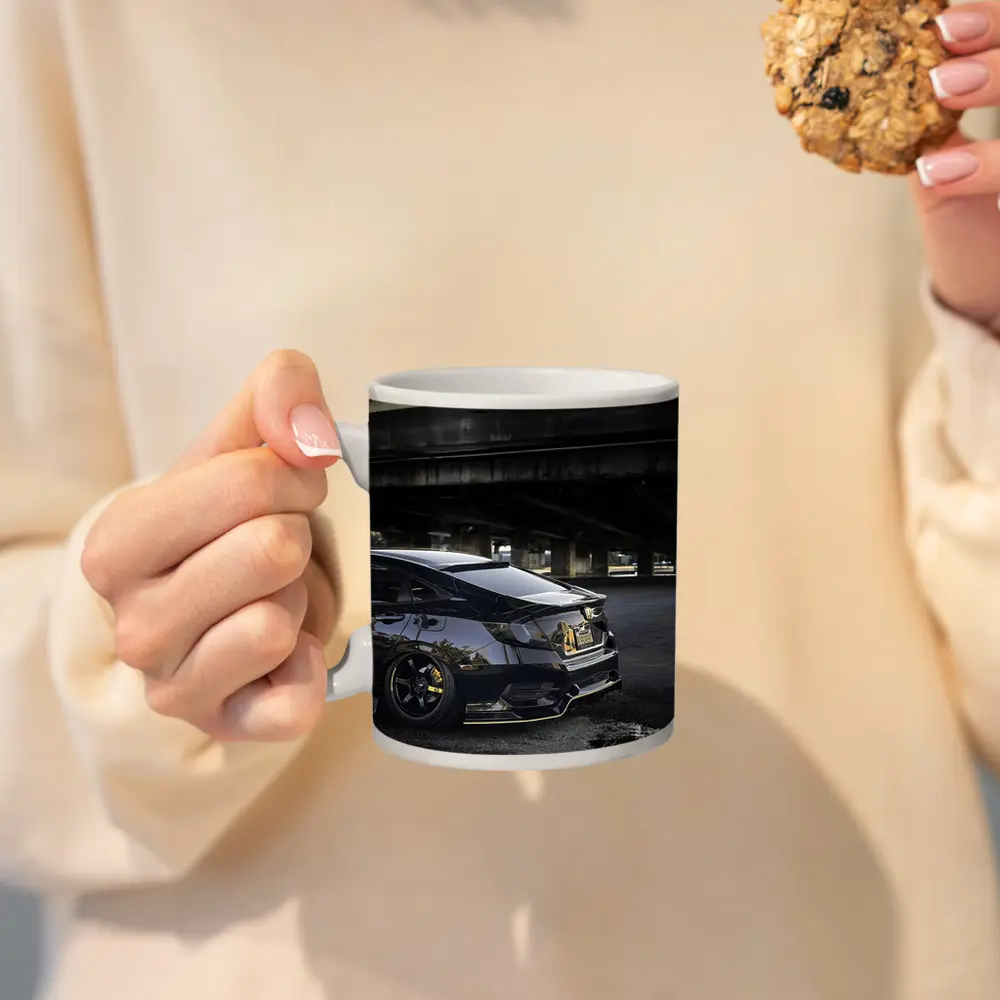 Black Honda Civic Under Urban Bridge Night – Mugs