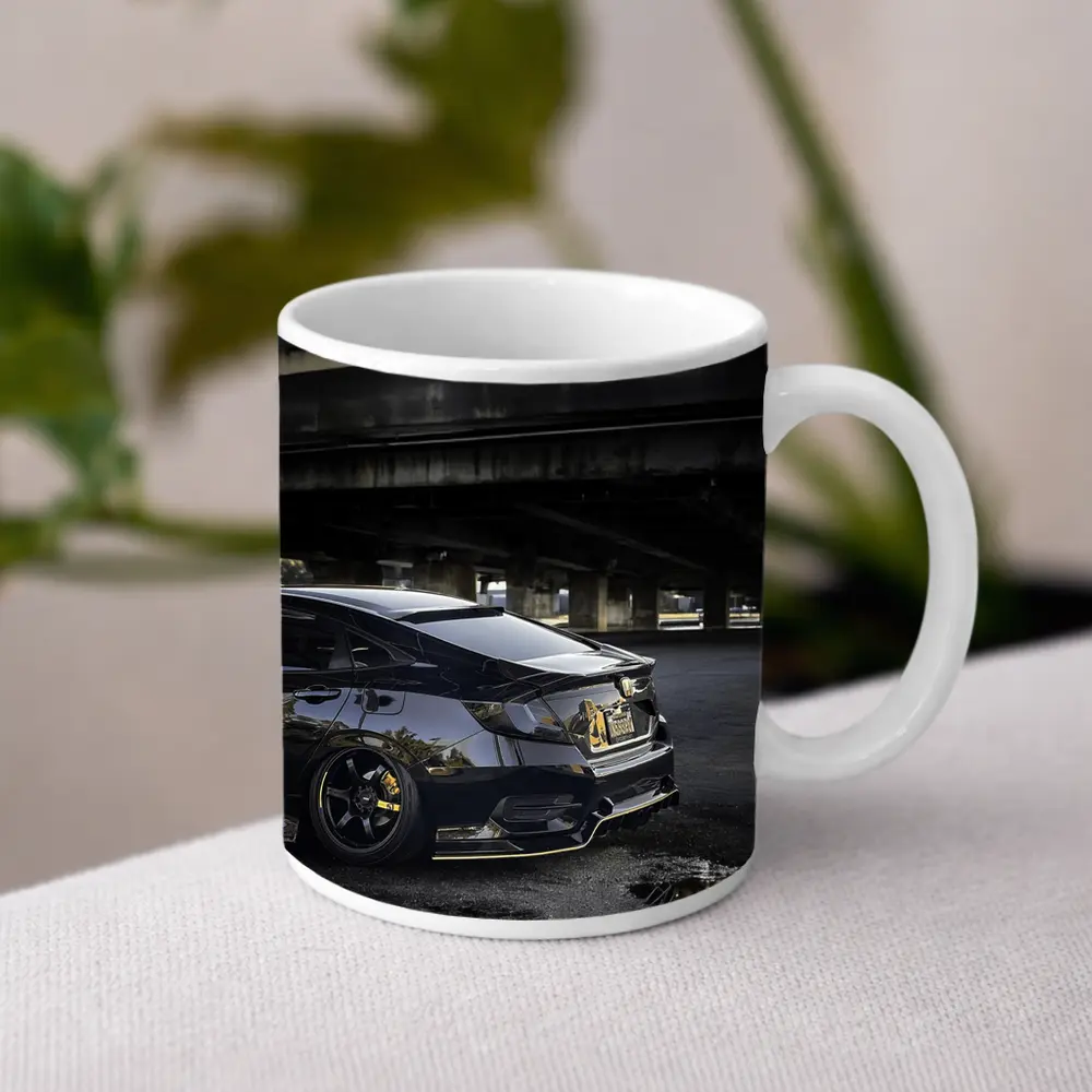 Black Honda Civic Under Urban Bridge Night – Mugs