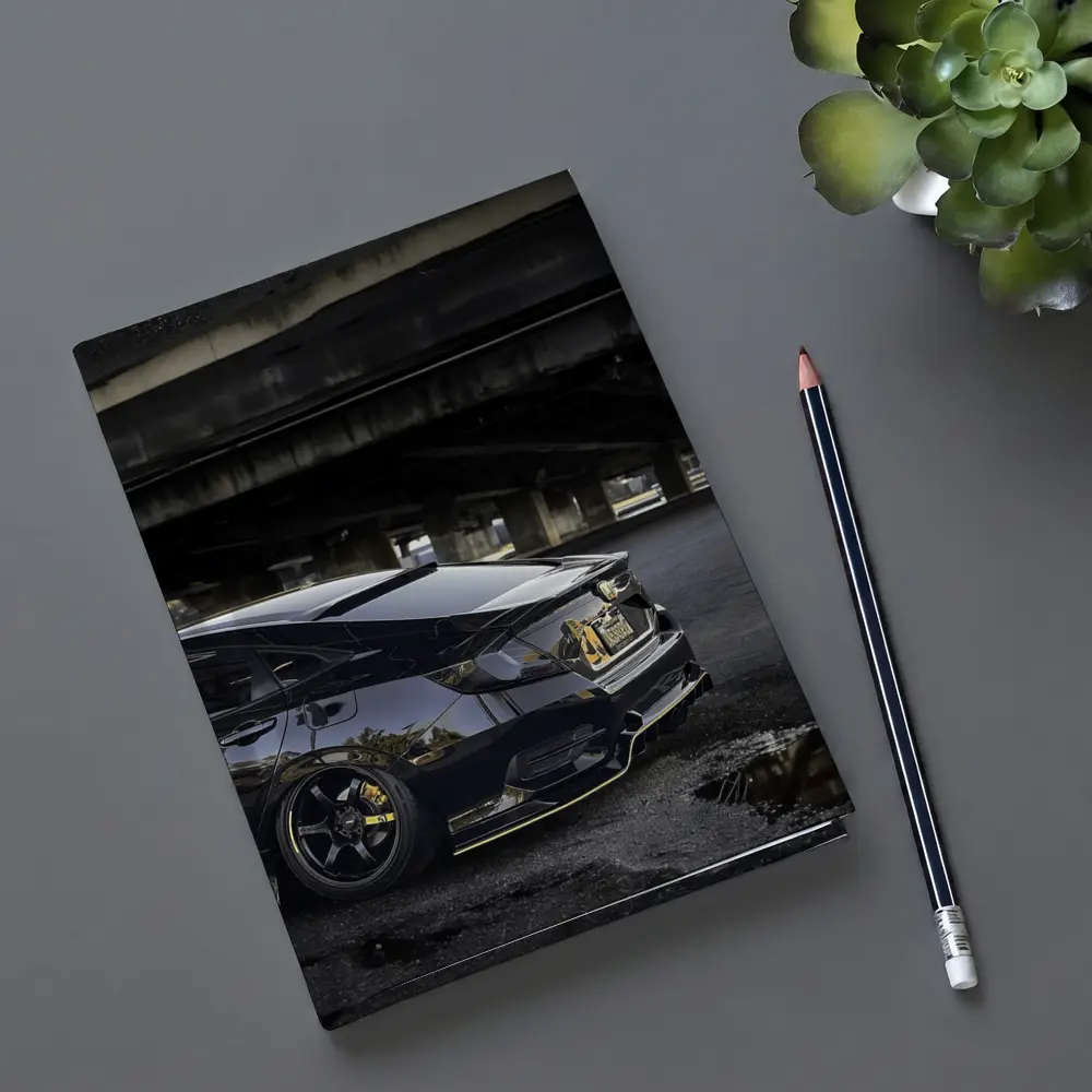 Black Honda Civic Under Urban Bridge Night – Notebooks