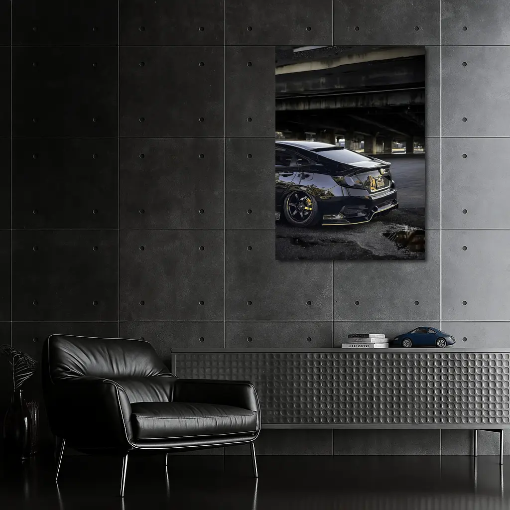 Black Honda Civic Under Urban Bridge Night – Wall Art