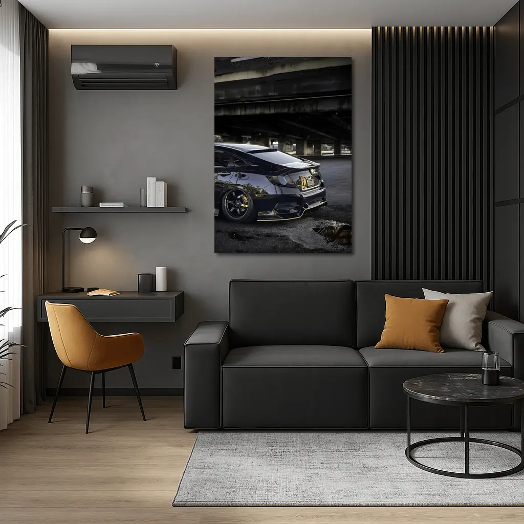 Black Honda Civic Under Urban Bridge Night – Wall Art