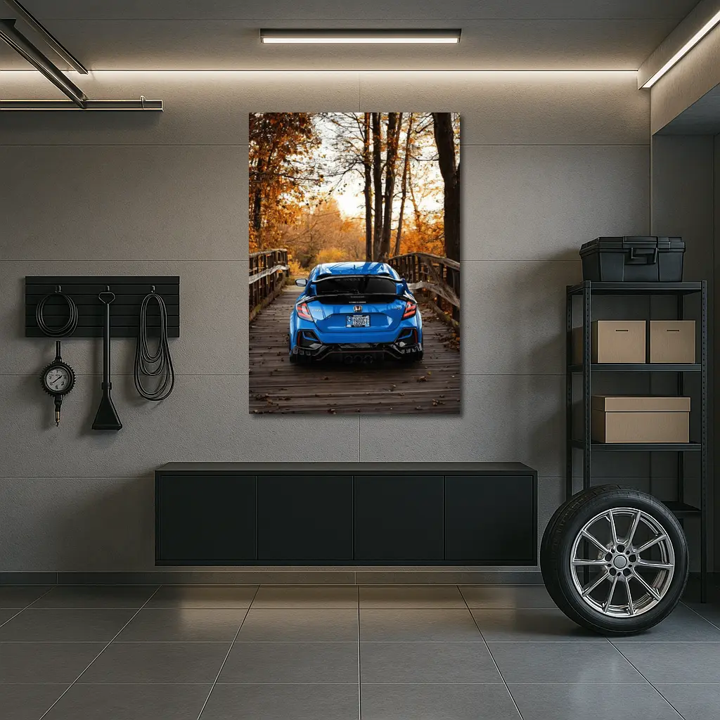 Honda Civic Type R Blue Autumn Park – Wall Art