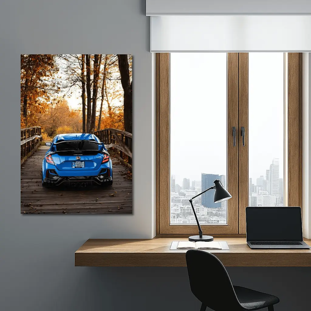 Honda Civic Type R Blue Autumn Park – Wall Art