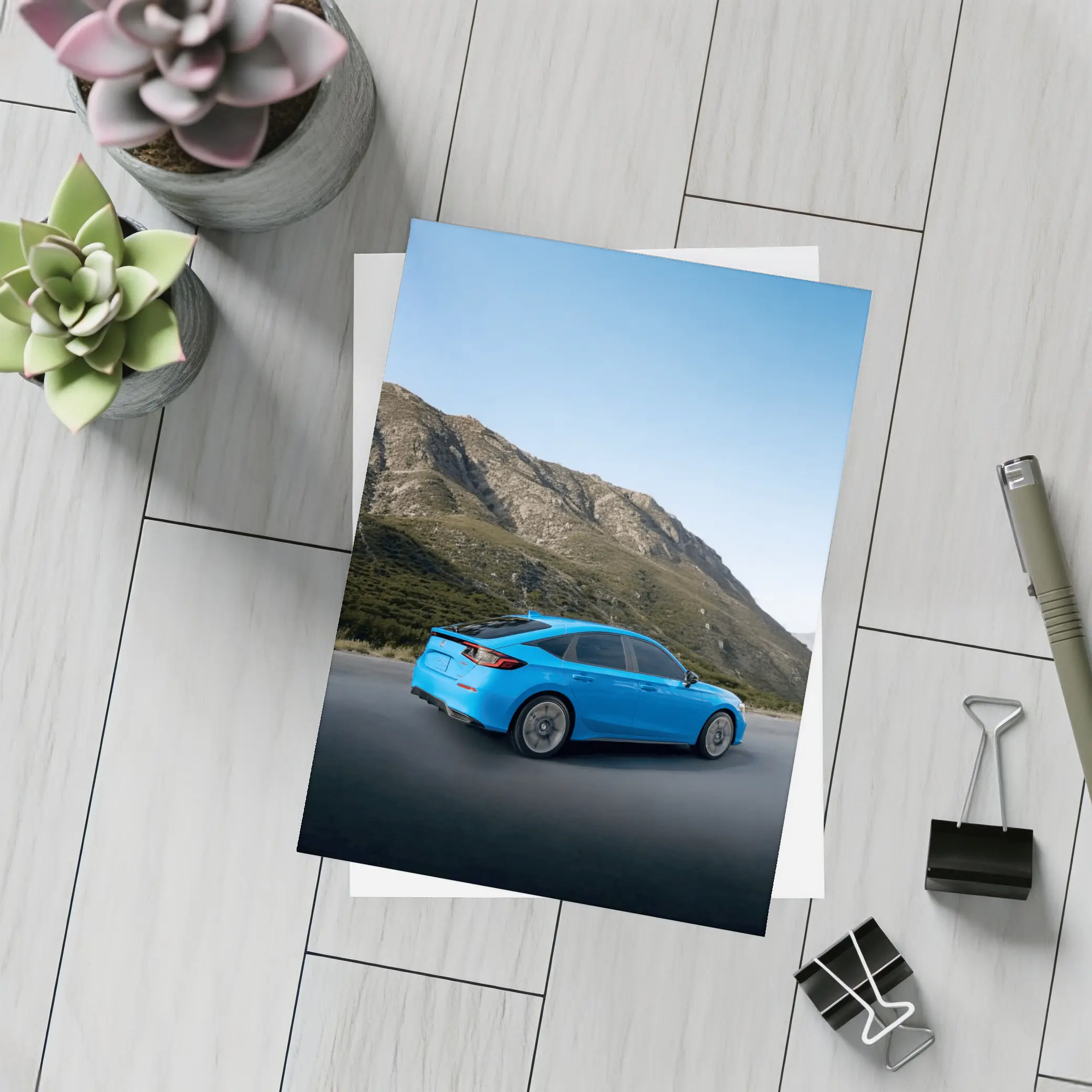 Honda Civic Blue Mountain Road Scene – Postcards