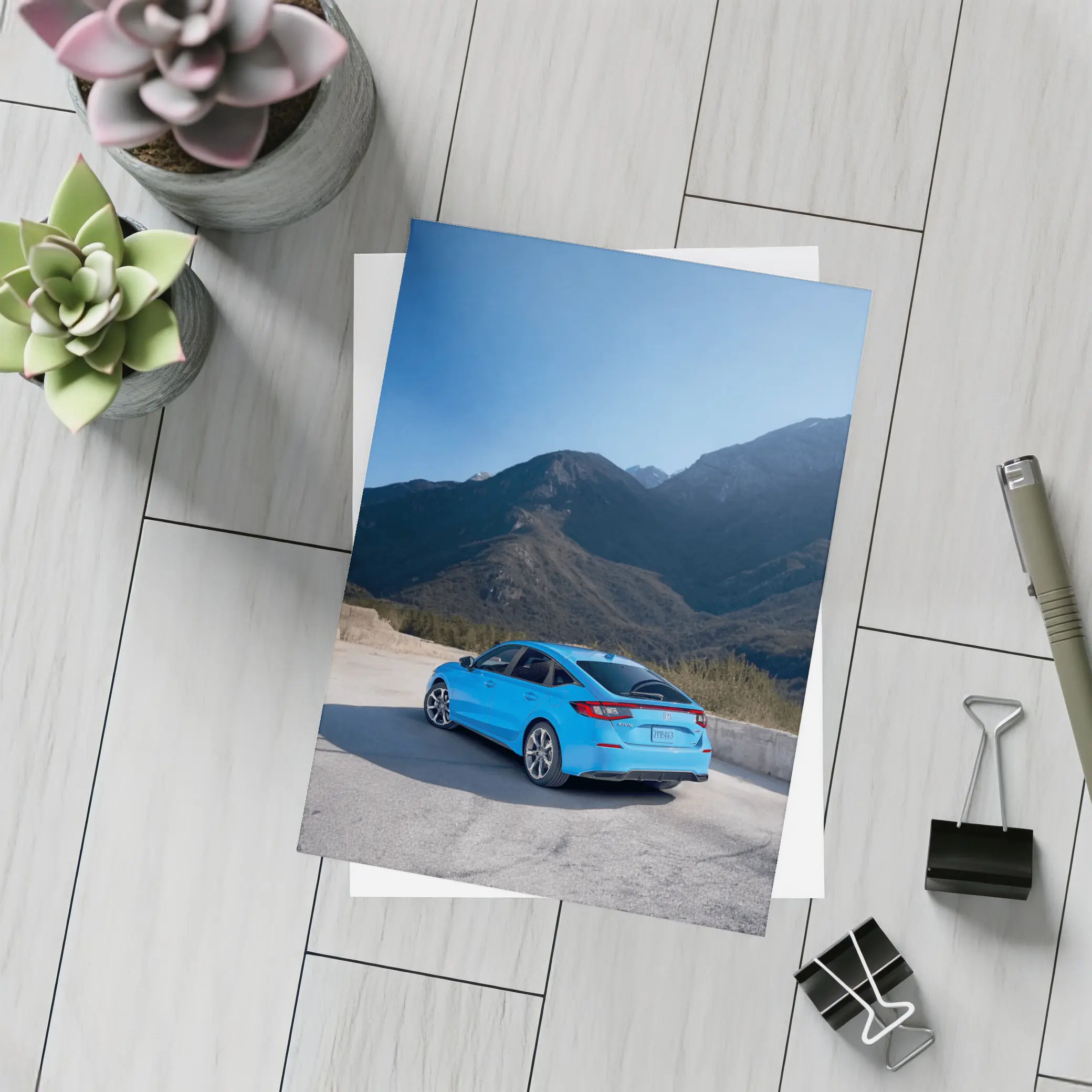 Honda Civic Blue Rear Mountain Backdrop – Postcards