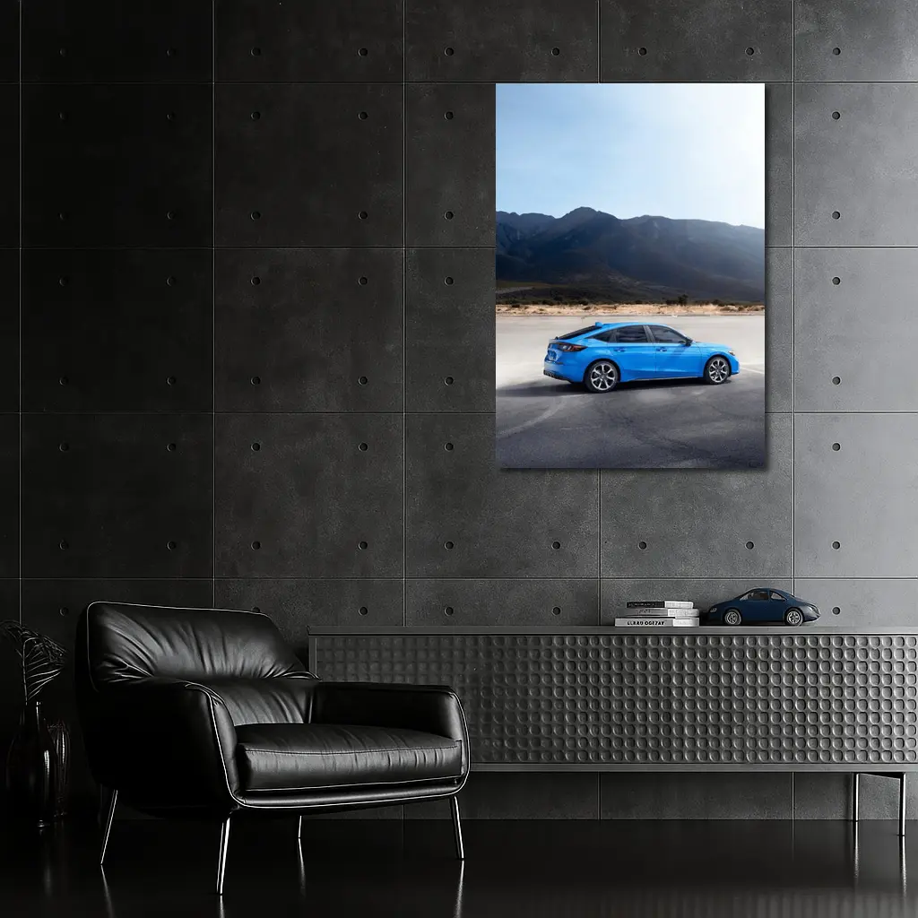 Honda Civic Blue Hatchback Desert Mountains – Wall Art
