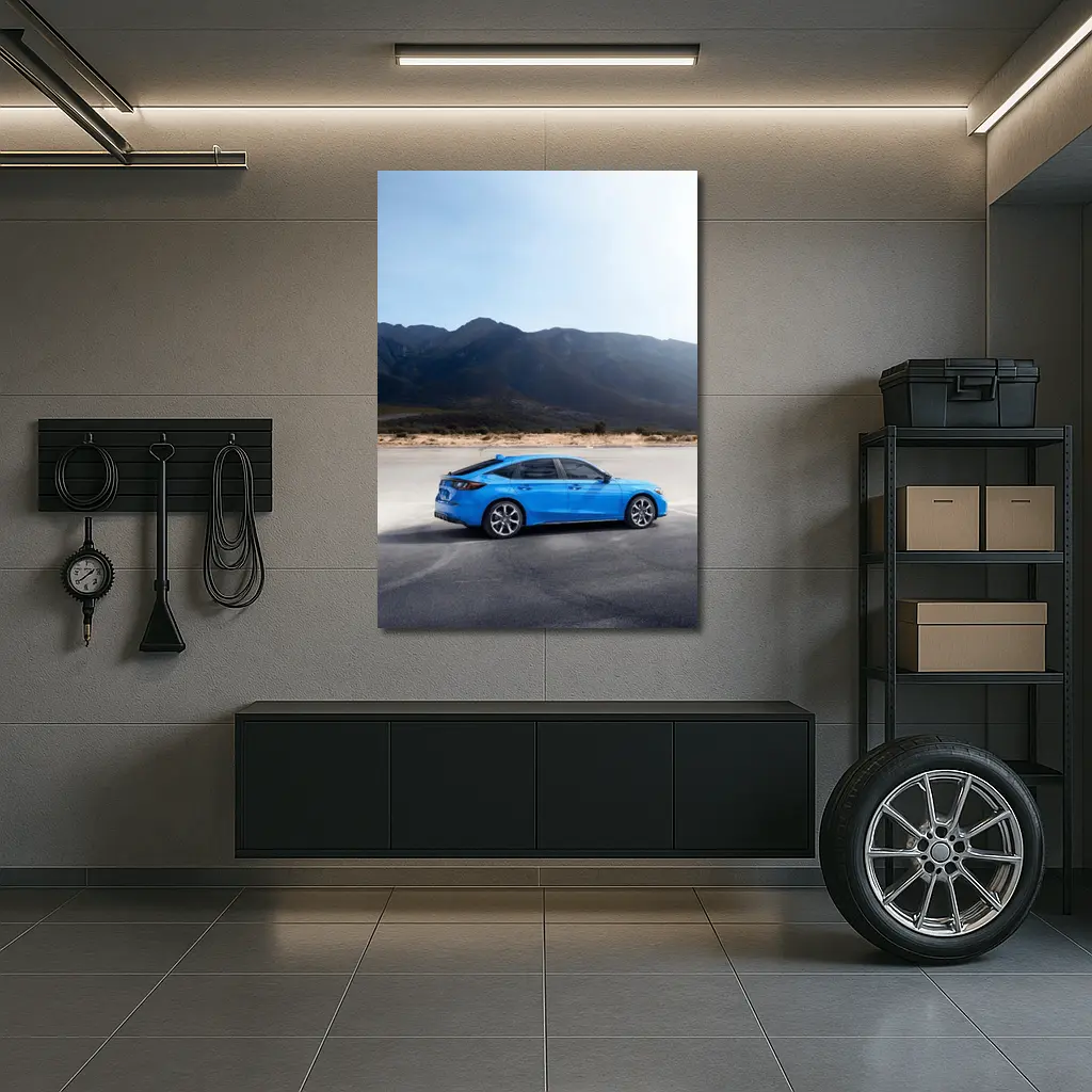 Honda Civic Blue Hatchback Desert Mountains – Wall Art