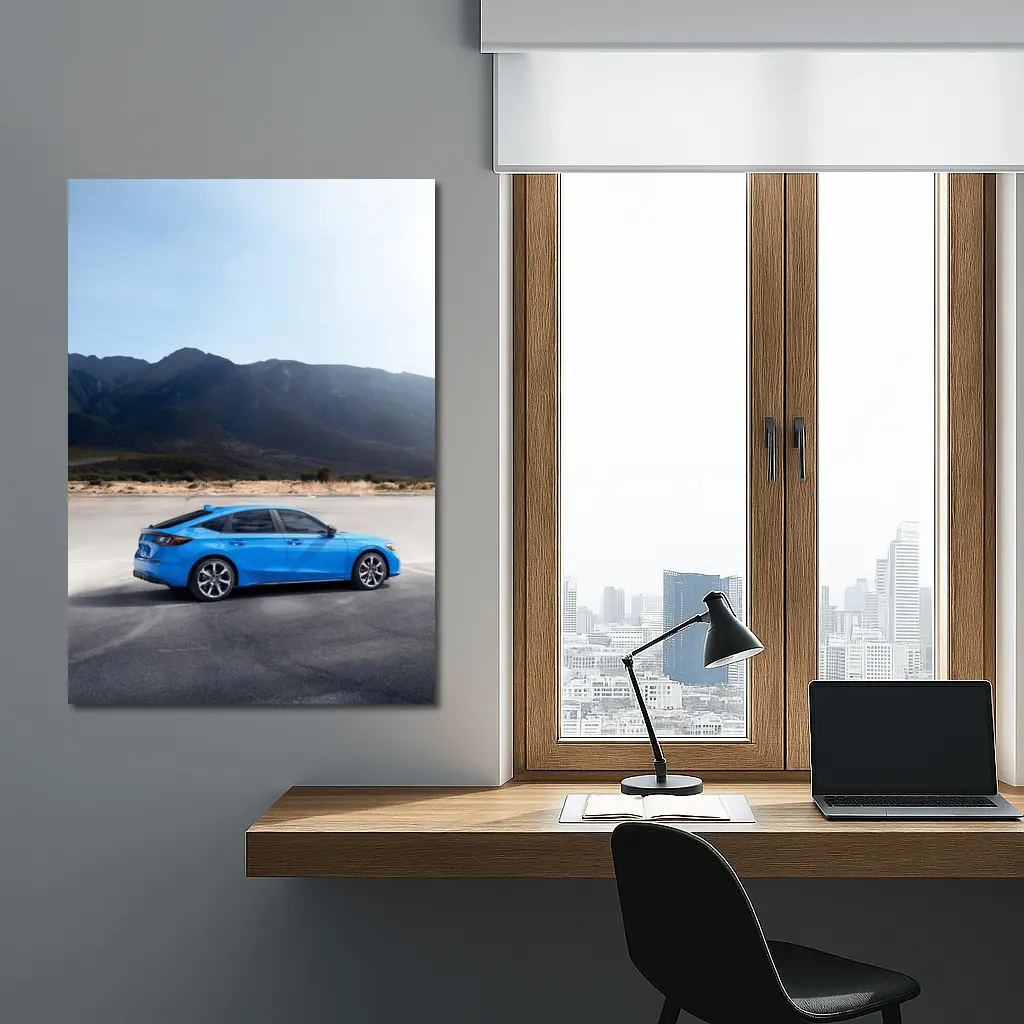 Honda Civic Blue Hatchback Desert Mountains – Wall Art