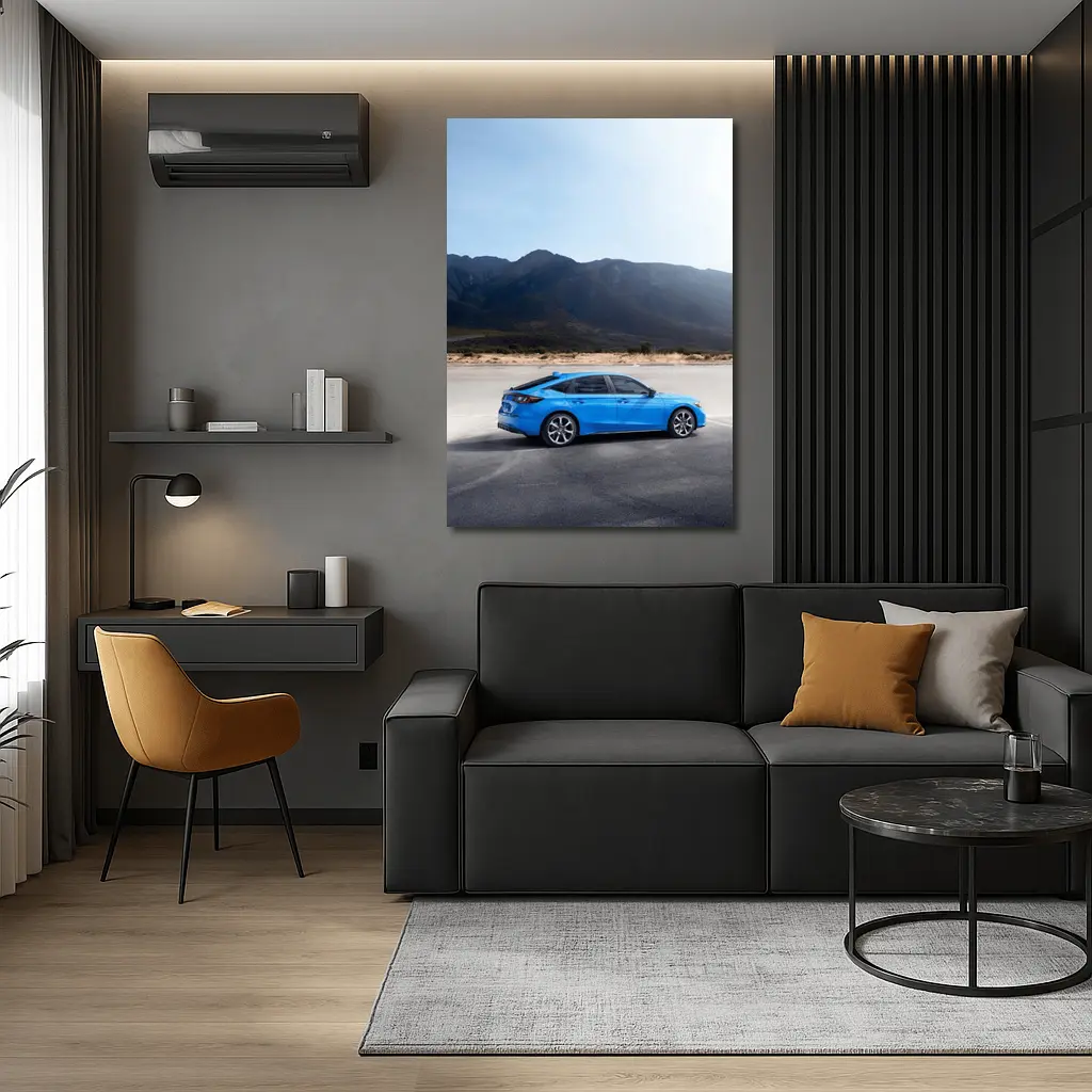 Honda Civic Blue Hatchback Desert Mountains – Wall Art