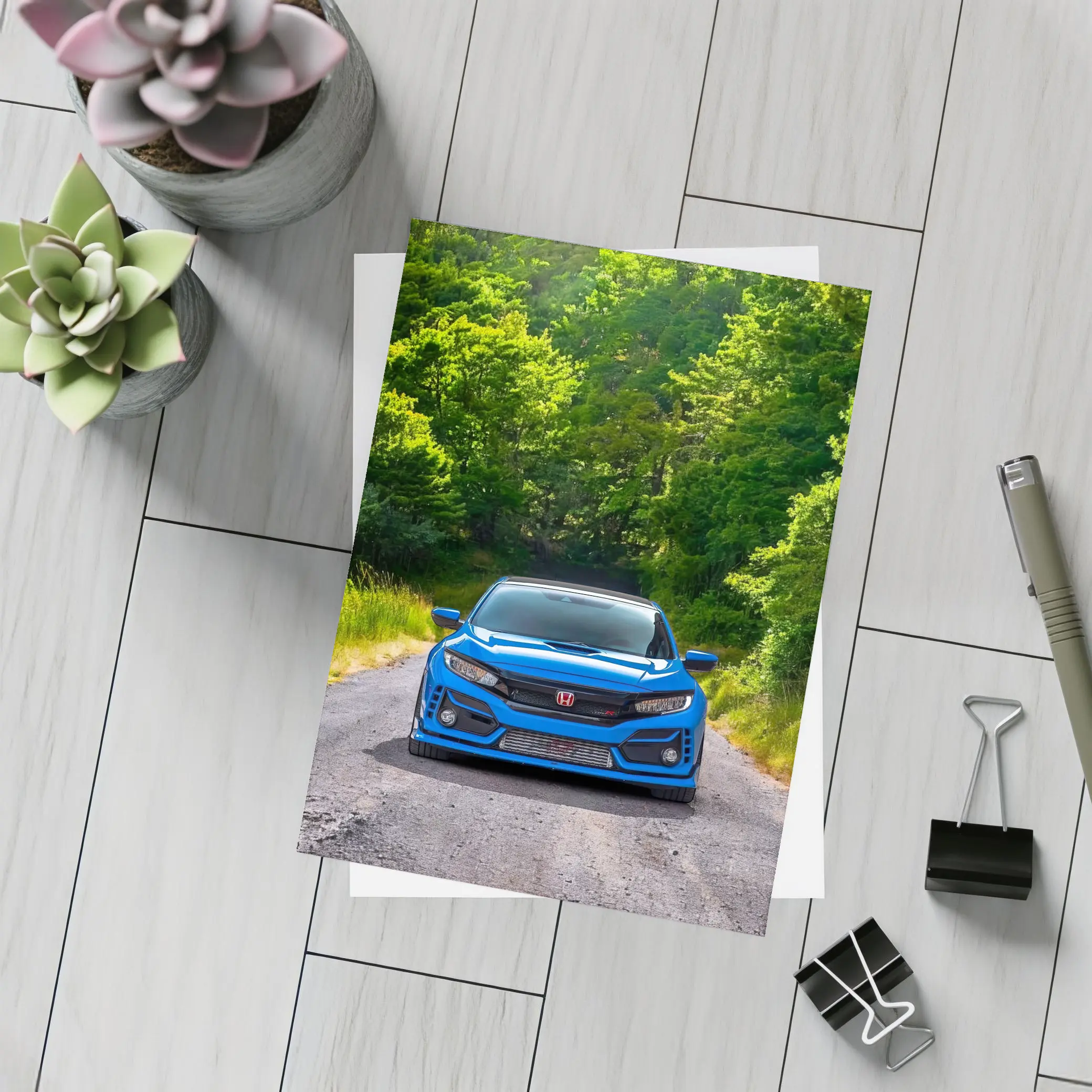 Honda Civic Type R Blue Forest Road – Postcards