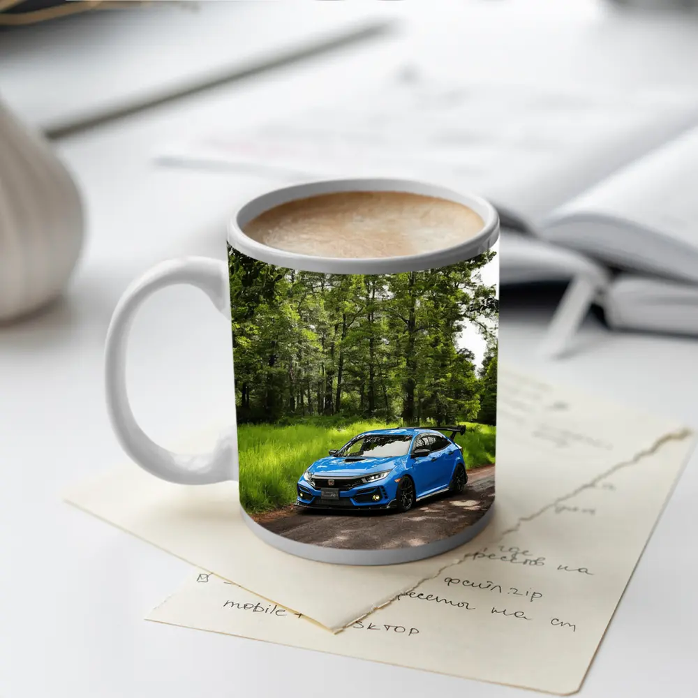 Blue Honda Civic Type R Forest Road – Mugs