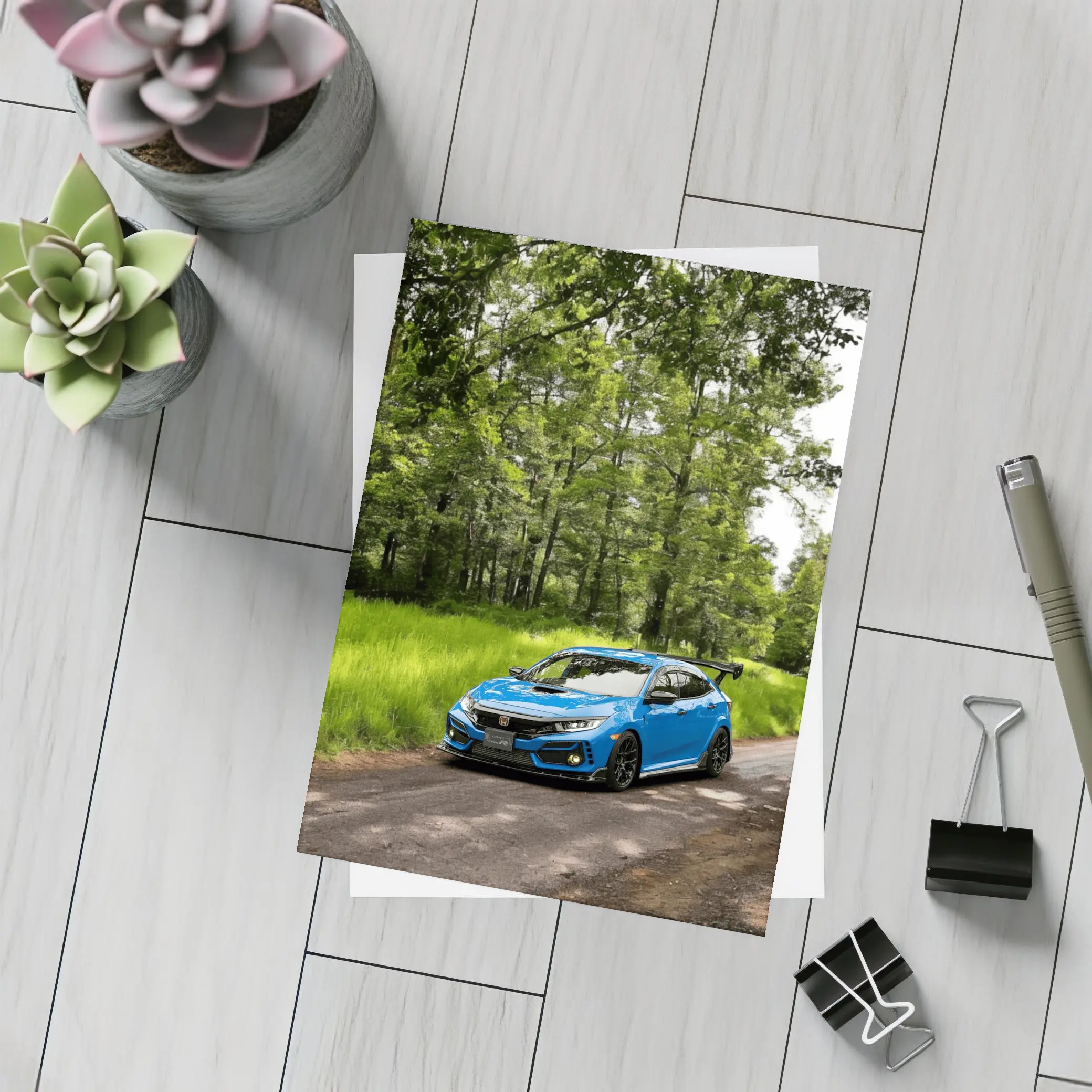 Blue Honda Civic Type R Forest Road – Postcards