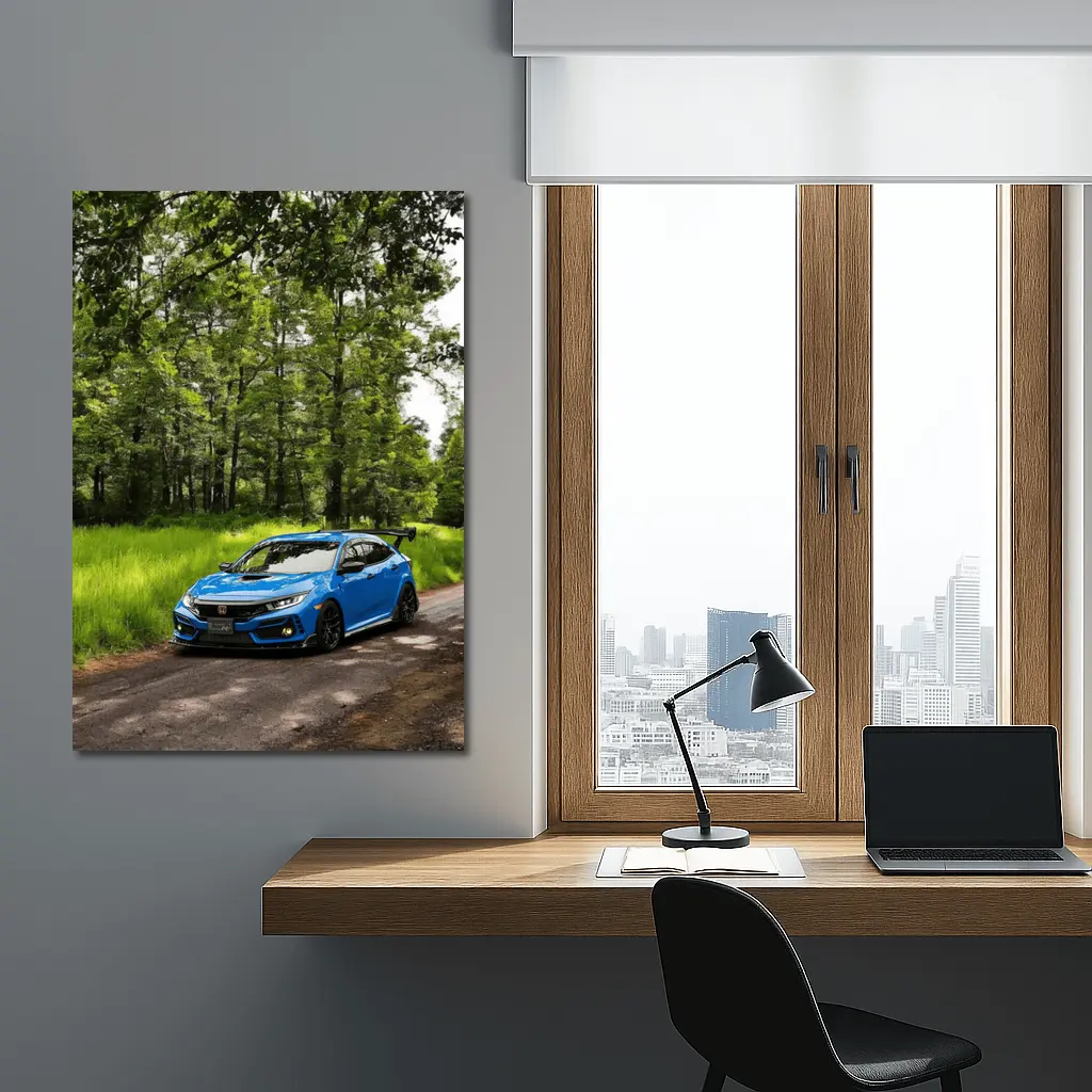 Blue Honda Civic Type R Forest Road – Wall Art